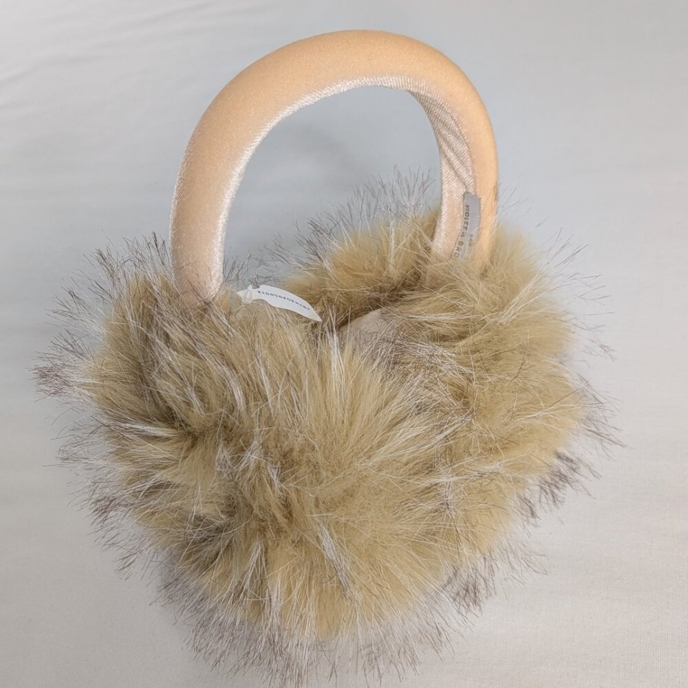 Anthropologie Violet & Brooks Tan Faux Fur Fuzzy Velvet Trim Earmuffs NEW